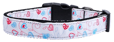 Patriotic Crazy Hearts Nylon Ribbon Dog Collars Large